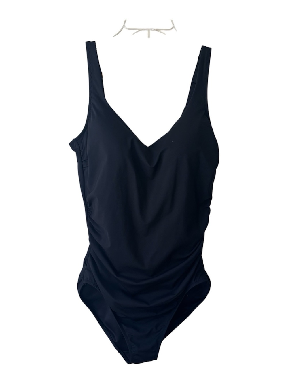 Lands' End One Piece Swimsuit Modest Ruching Black Full Coverage Padded Bra 14
